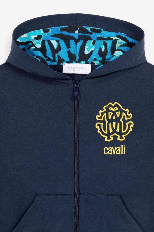 JU Chaqueta con capucha y bordado Monograma RC Azul oscuro QJT930-CF050
