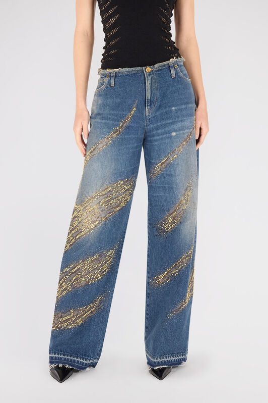 RC Jeans With Rhinestoned Zebra Pattern BLU SCURO 193921 UKJ225-VT007