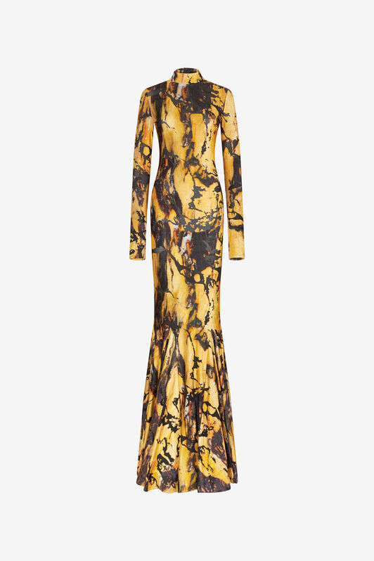 RC Long dress with Marble print Yellow TWT116-CPN21