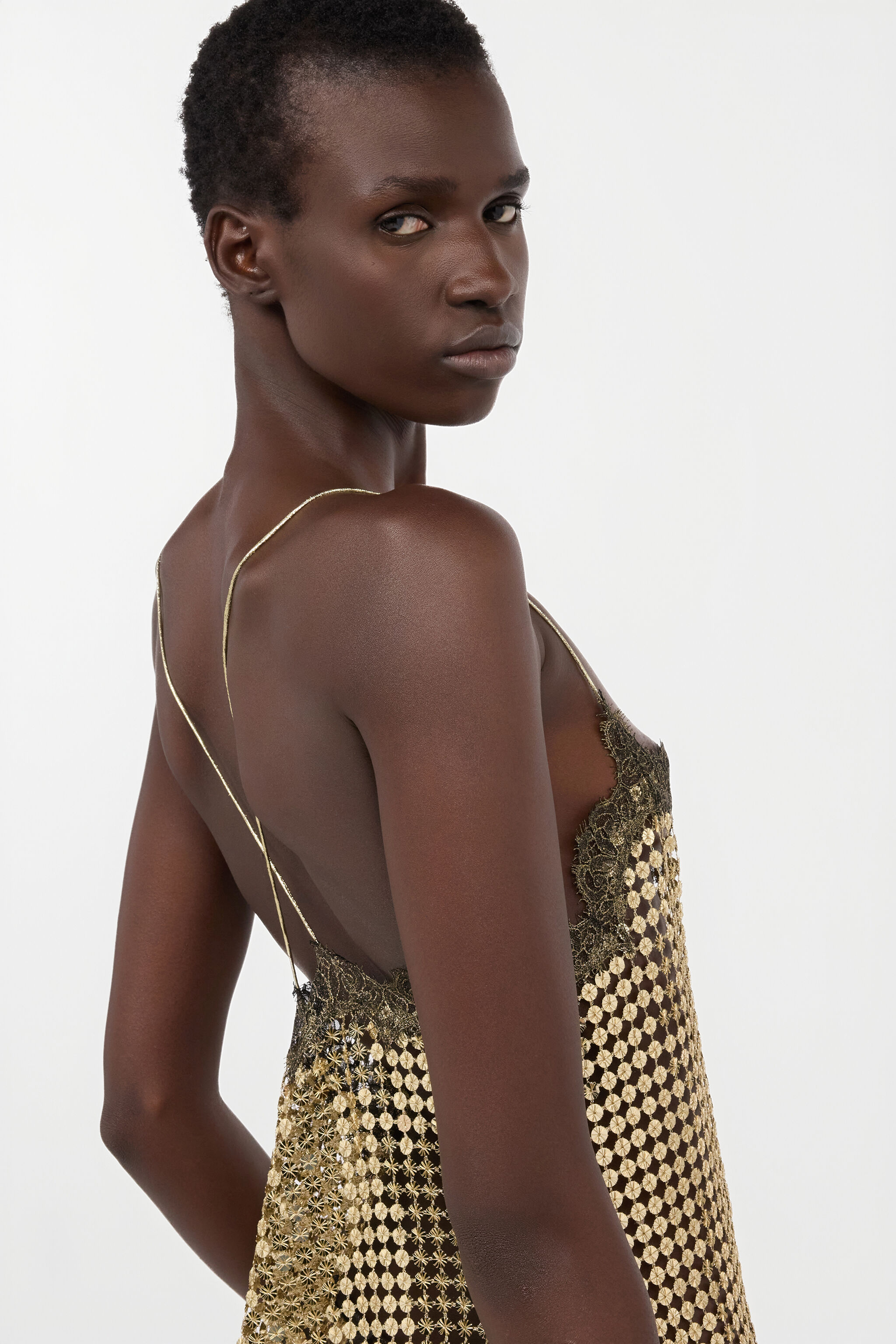 Golden Top with Lace and Sequins in GOLD for Women | Roberto Cavalli®