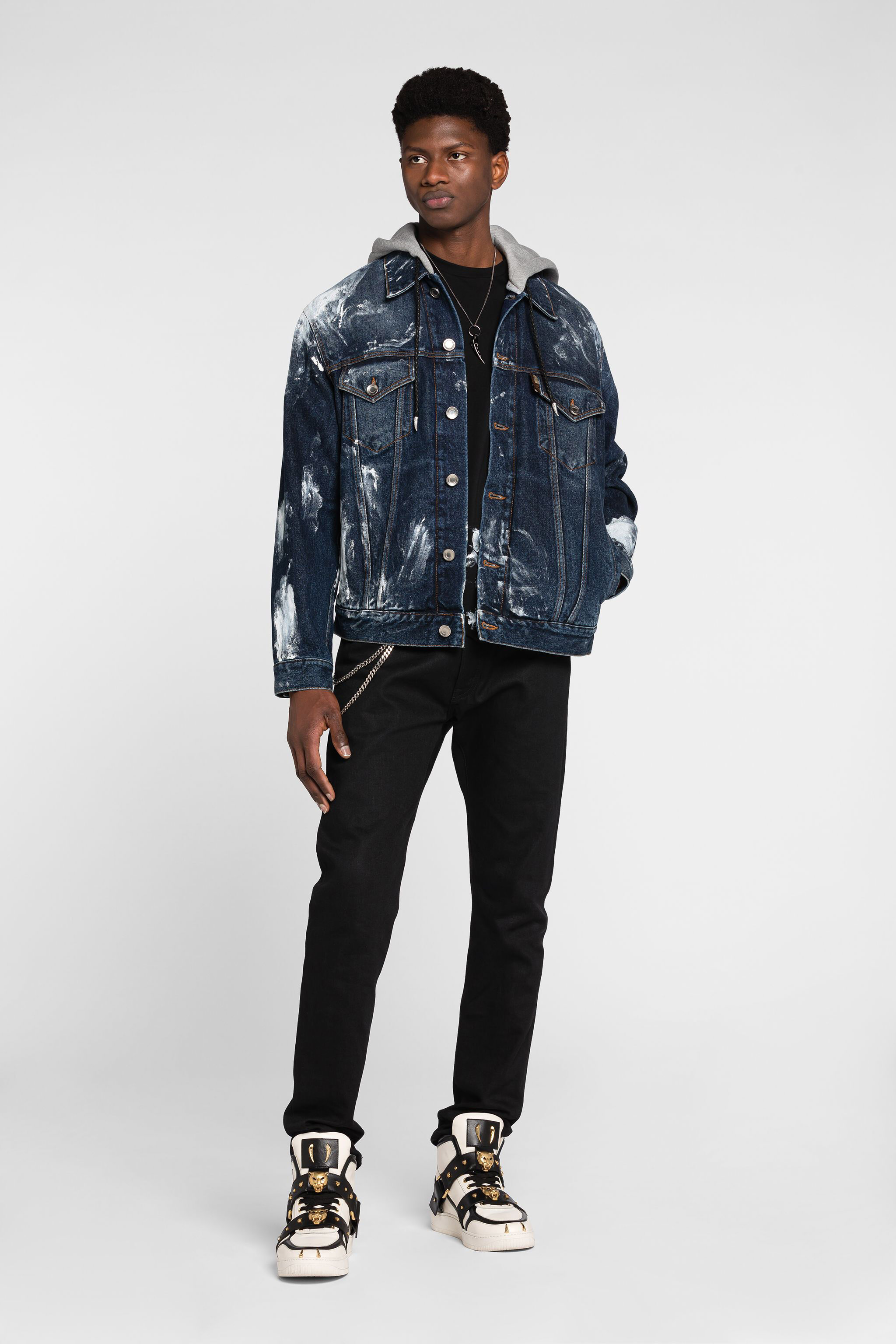 RC Paint-Effect Denim Jacket Dark blue ONJ478-VT006