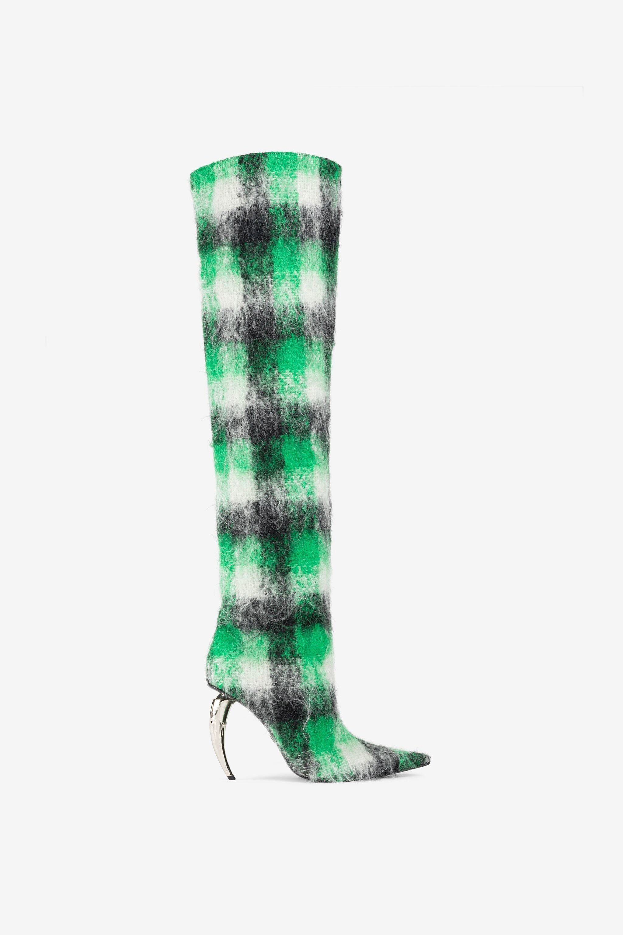 RC Tartan Thigh-High Boots Light green PWS002-GA079