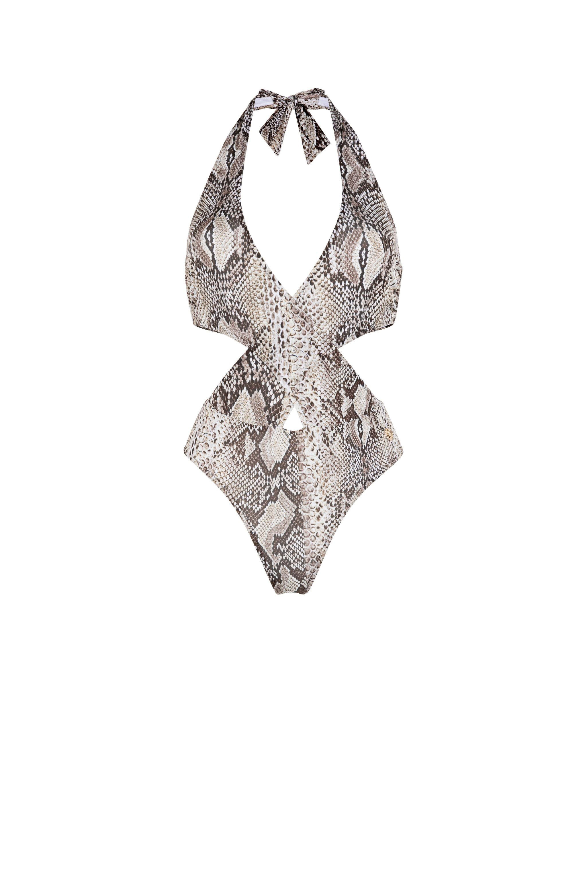 RC Snake-Print Cut-Out Swimsuit Hellbraun KSW00G-HVI18