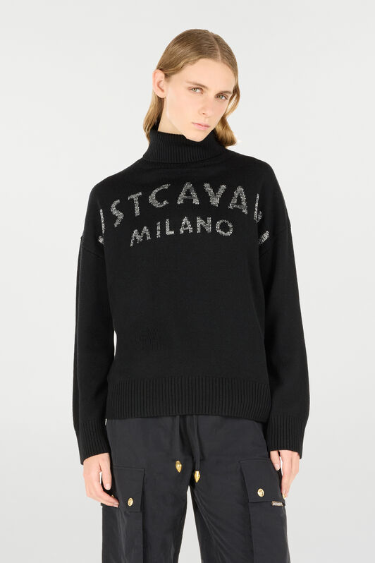 JC Sweater With High Collar And Lettering Black TFM019-TF144