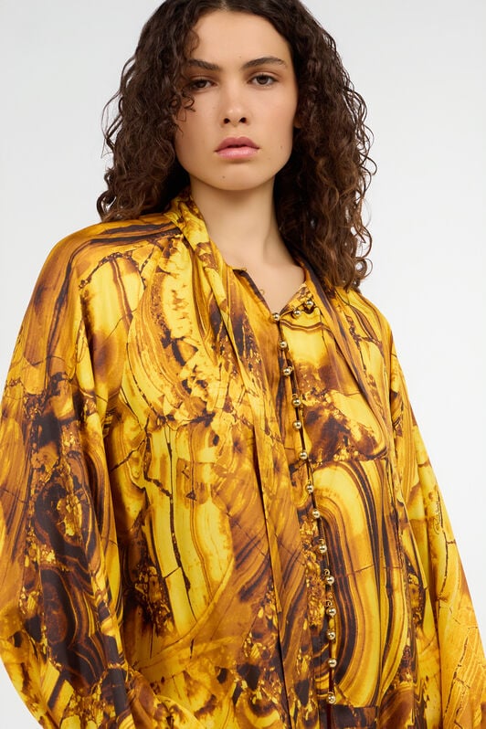 RC Chemise En Soie Imprimé Tigereye RC Chemise En Soie Imprimé Tigereye Jaune VKT700-4QP74
