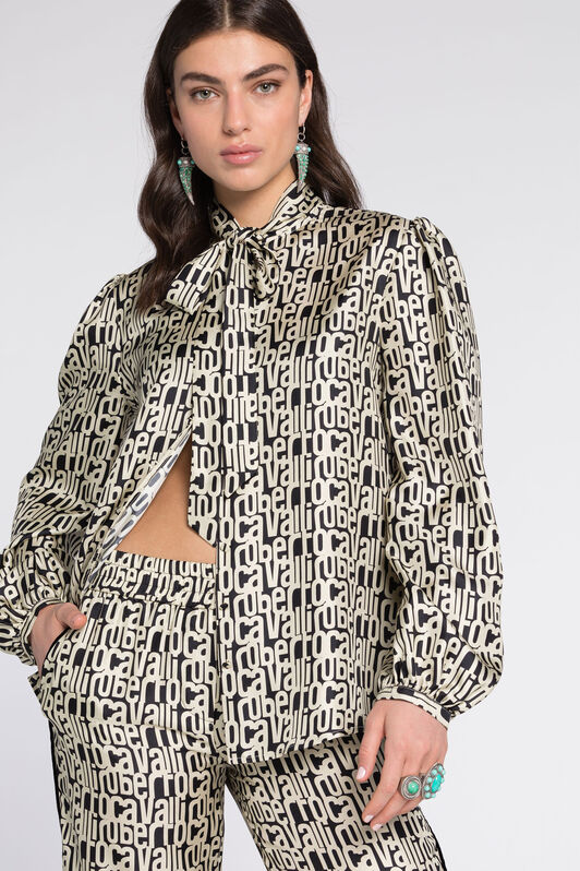 RC Logo-Print Silk Blouse BLACK RKT705-4QH82