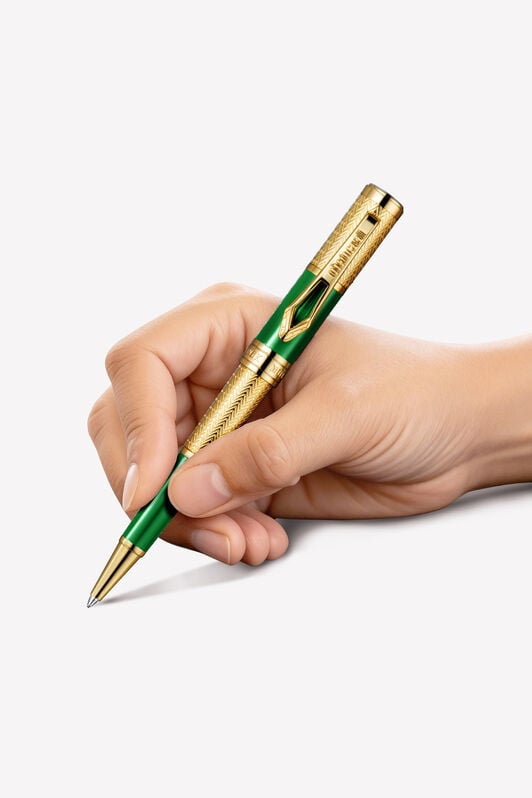 RC Roberto Cavalli Chevron Ballpoint Pen, Gold Color & Green Lacquer  RC Roberto Cavalli Chevron Ballpoint Pen, Gold Color & Green Lacquer  GOLD VALG07-IG269
