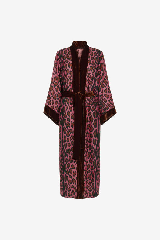 RC Belted coat with Leopard print Fuchsia RWT504-4QI13