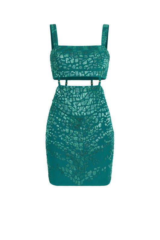 RC Leopard Bead-Embellished Mini Dress Vert JQR155-JJ050