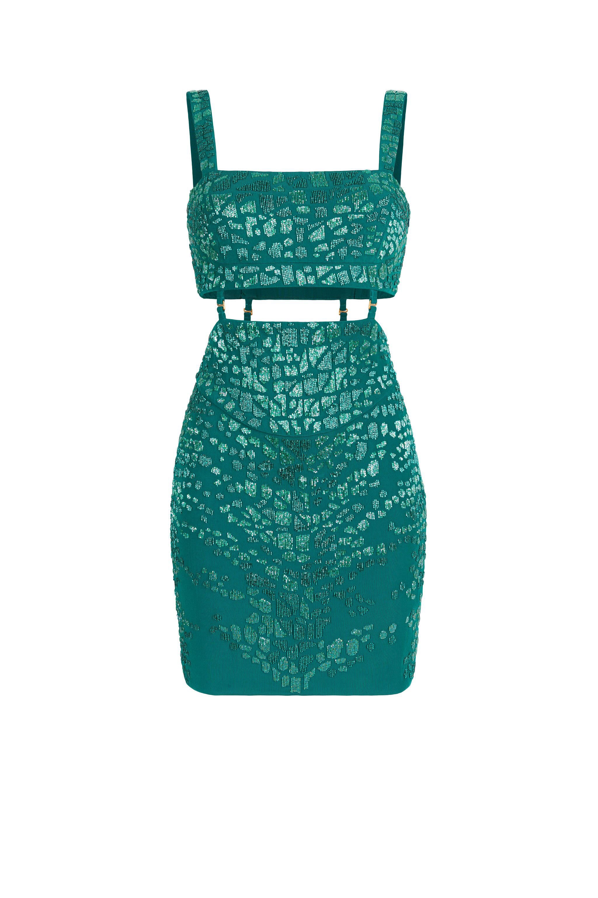 RC Leopard Bead-Embellished Mini Dress Vert JQR155-JJ050