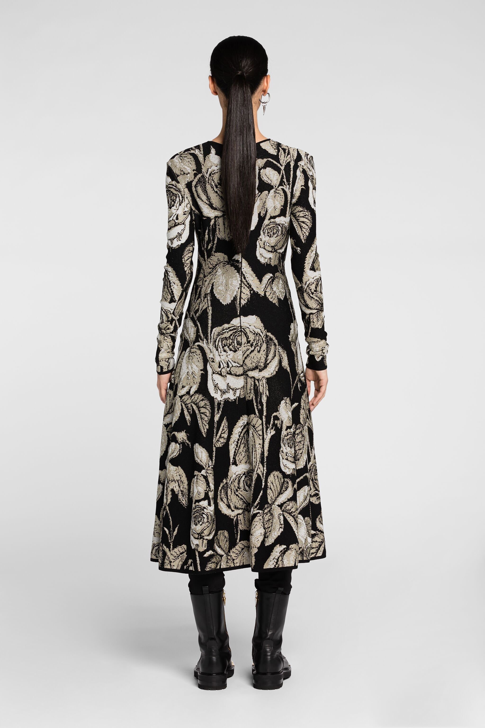 RC Rose-Jacquard Cut-Out Dress SILVER/BLACK PQM103-MI150