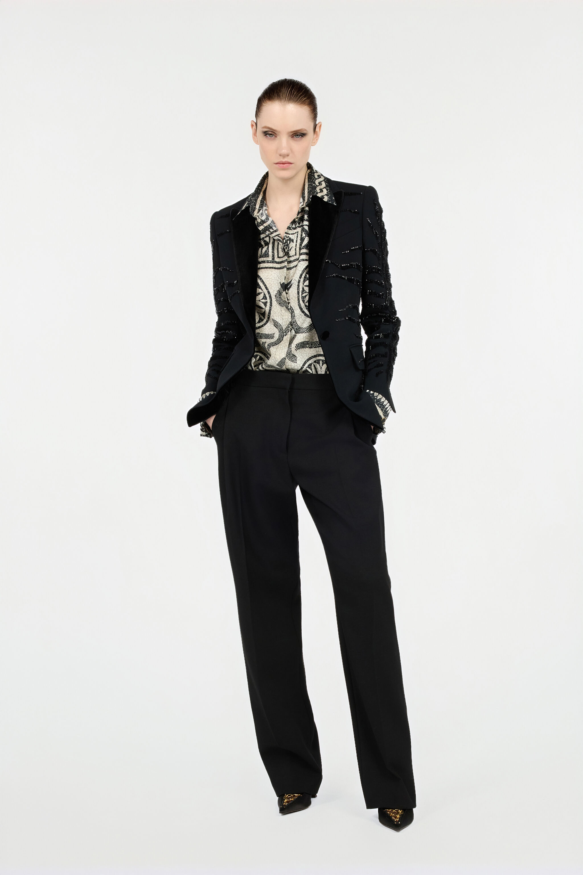 RC Black Jacket with Zebra Sequin Pattern Noir UKR415-KU013