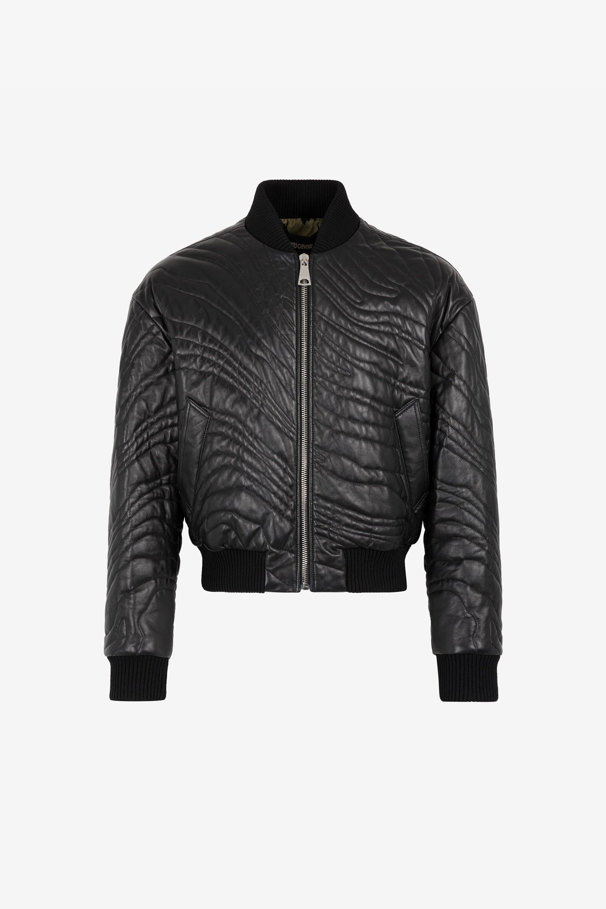 Quilted Leather Bomber Jacket in Black for Men Roberto Cavalli