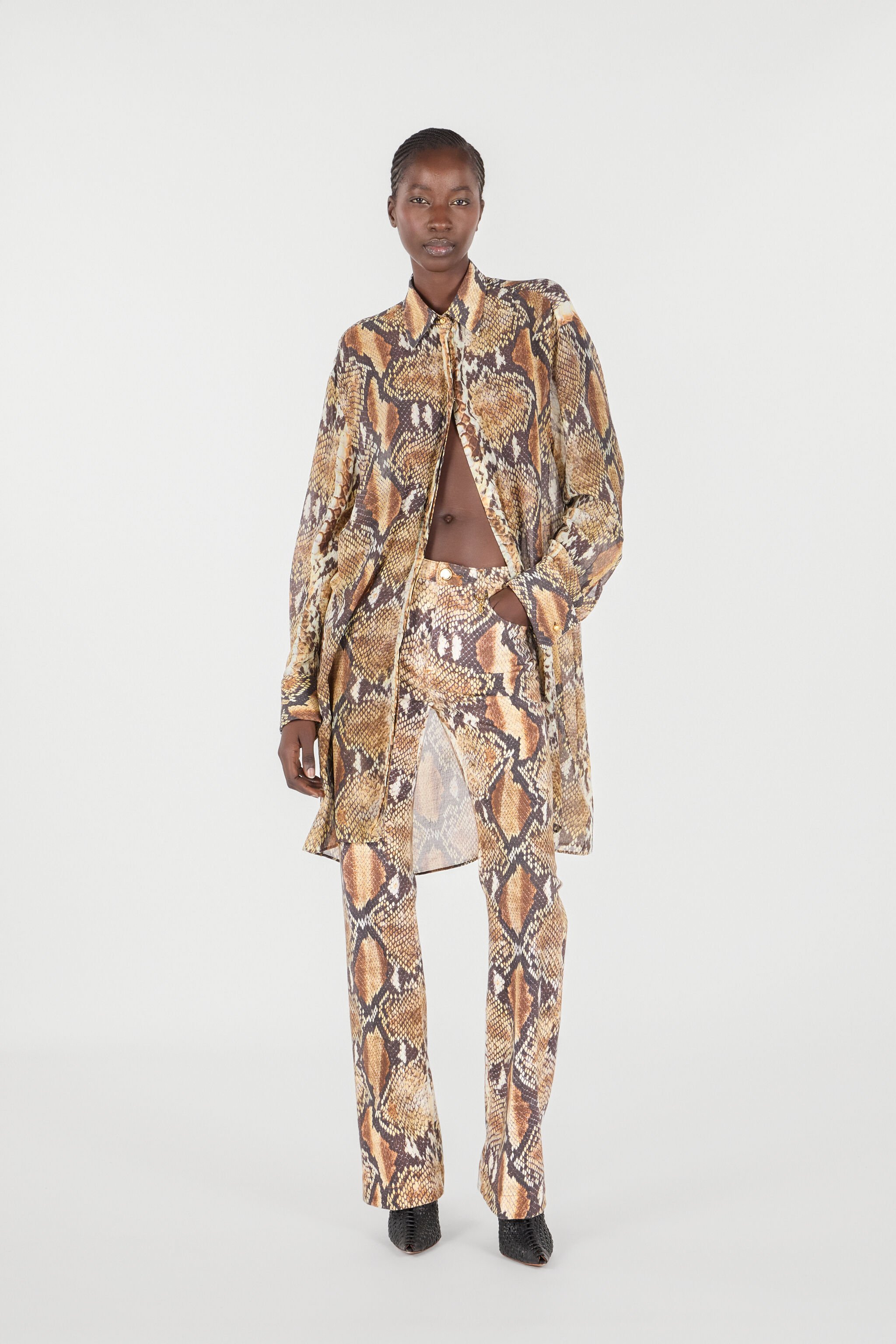 RC Python Print Shirt Dress Light Brown UWT160-OPN93