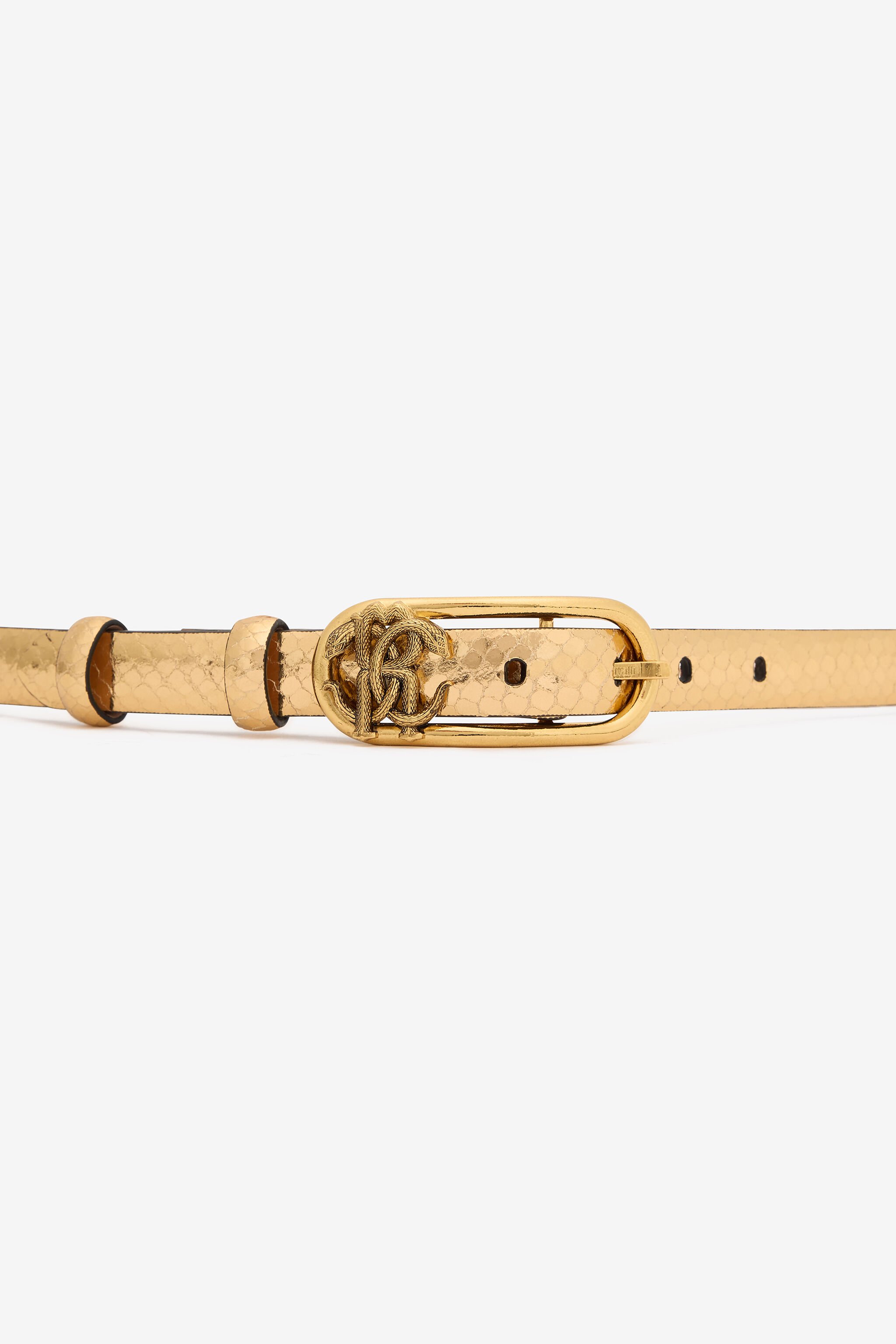 RC Snake-Print Laminated Leather Belt Gold SKC005-PZ579