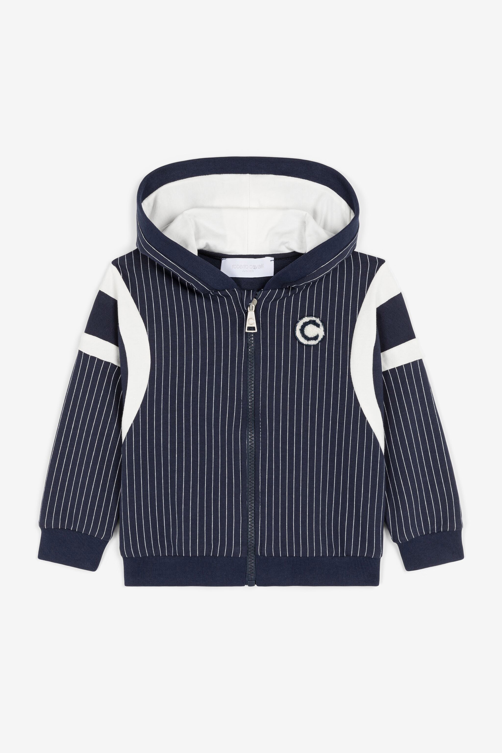 JU C Logo-Appliqué Striped Hoodie Dark blue OJT90C-HUC77