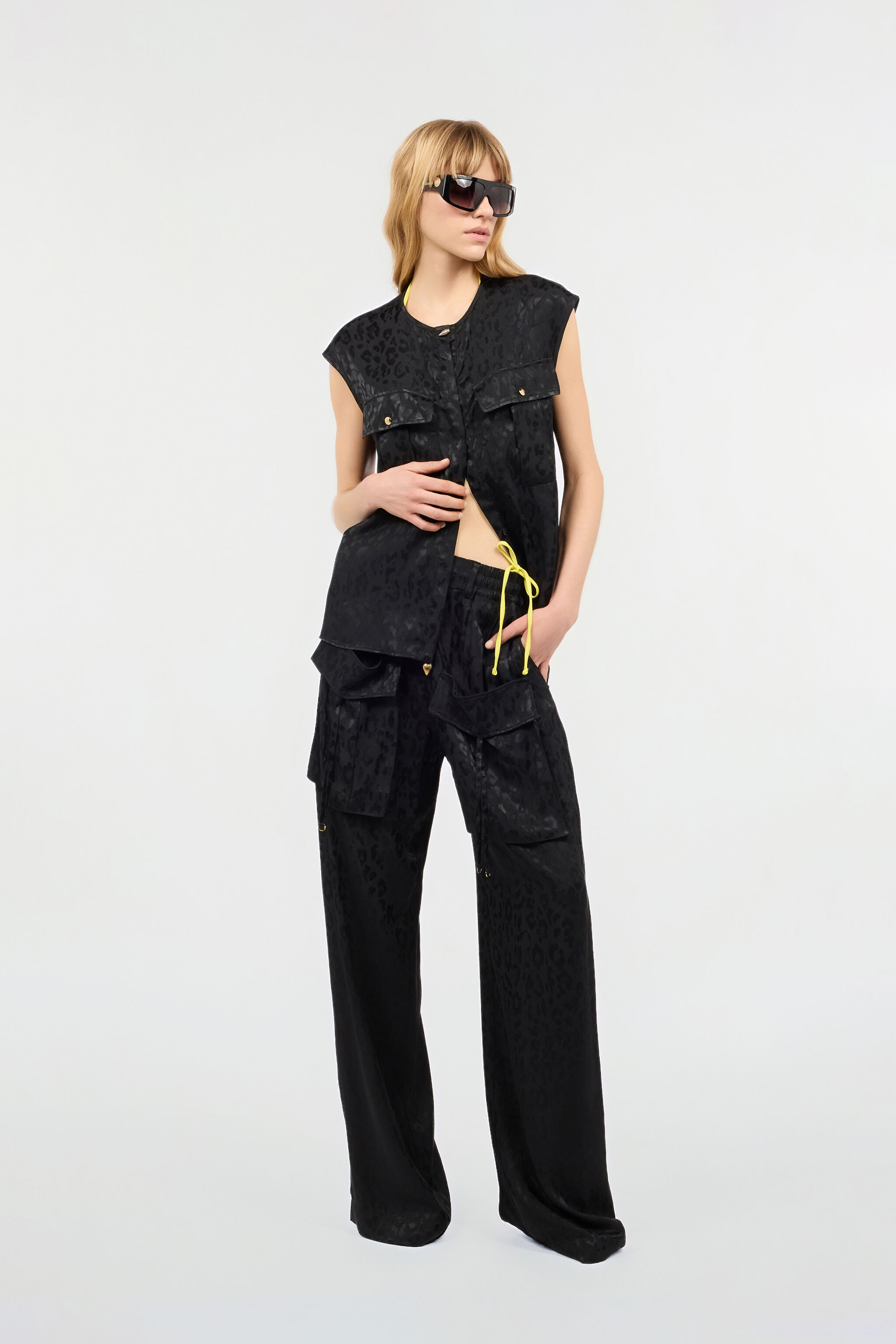JC Sleeveless Top With Jaguar Skin Design Black UFT153-UF219