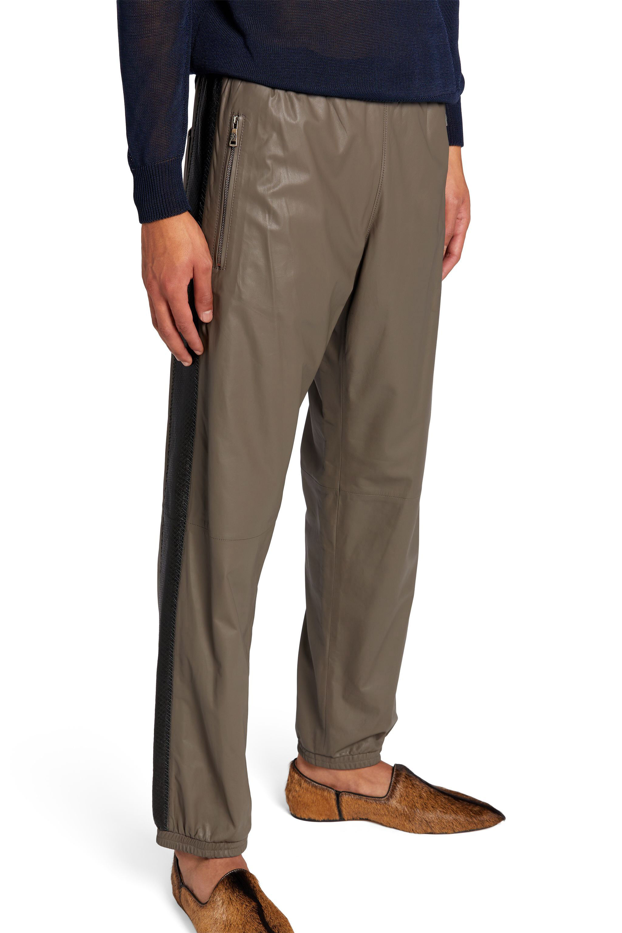 RC Contrast-Stripe Leather Sweatpants IRON KNP210-PN194