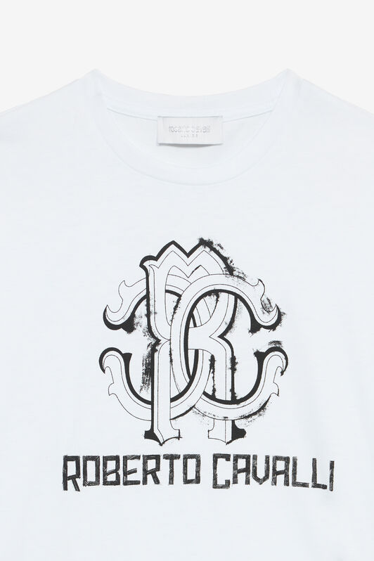 JU T-Shirt Stampa Zebra Con Monogram RC E Logo Bianco UJT60A-JD001