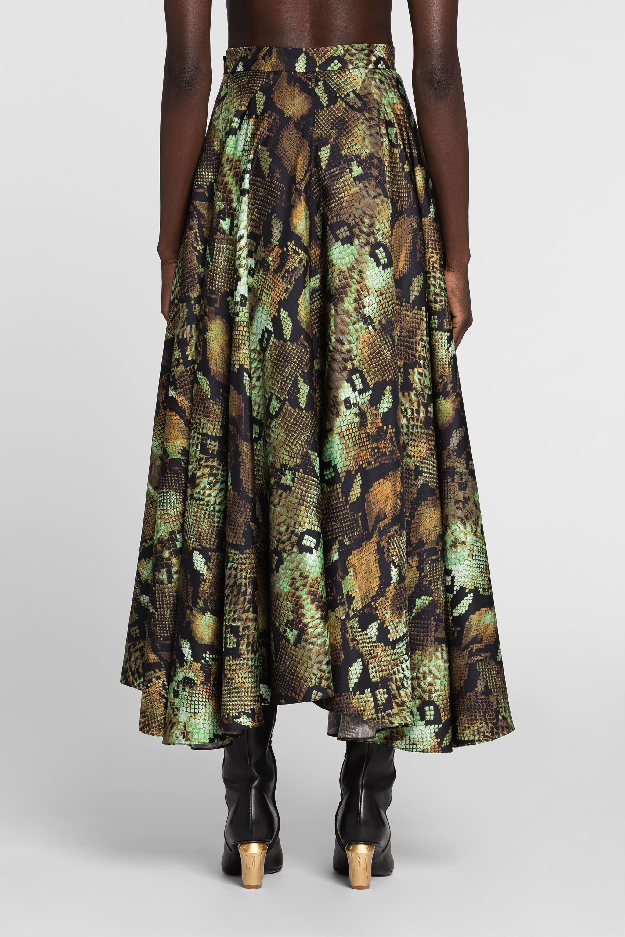 RC Python-Print Silk Skirt NATURALE/MILITARE PKT313-4QE38
