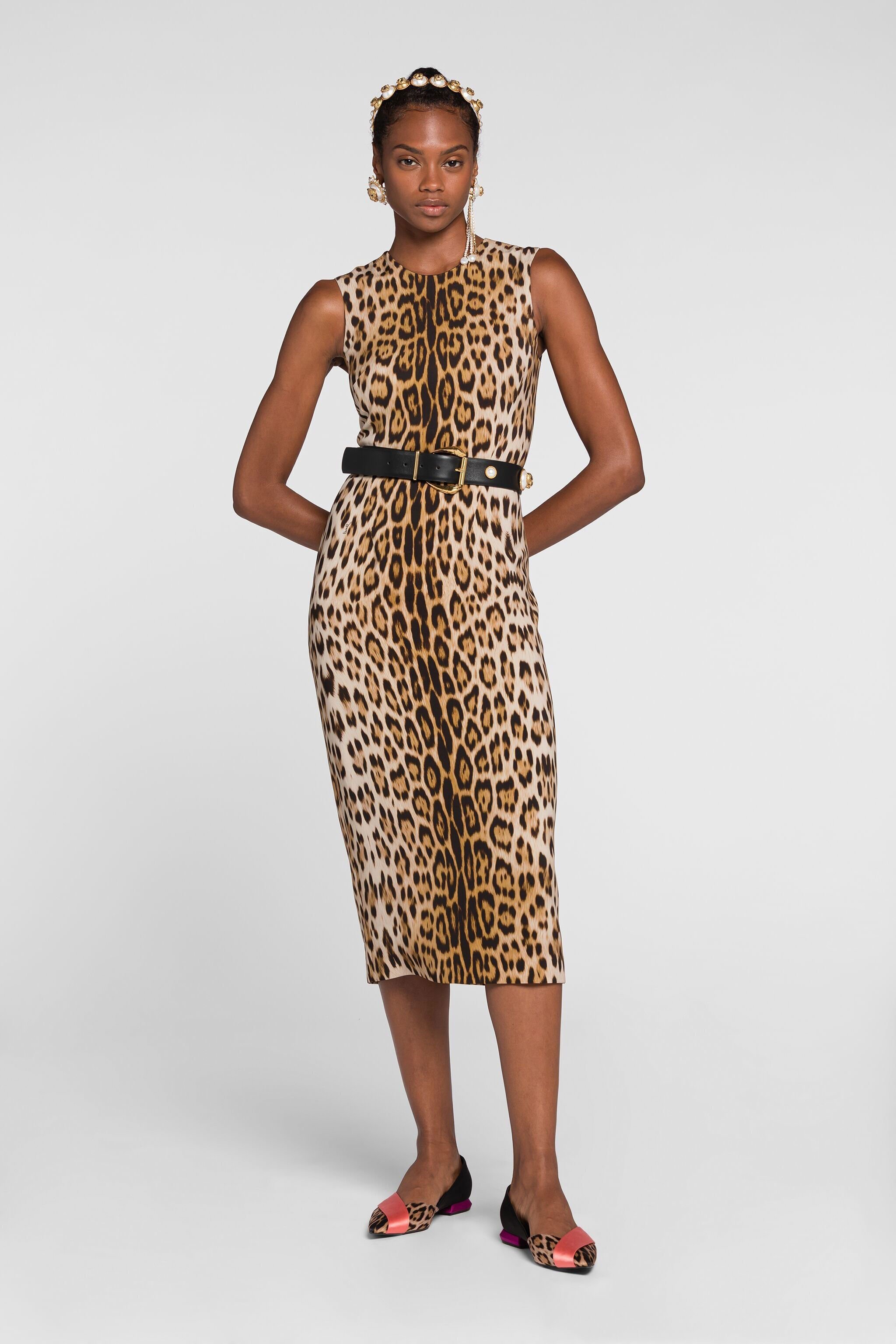 RC Jaguar-Print Dress Light Brown QKT143-7OF53