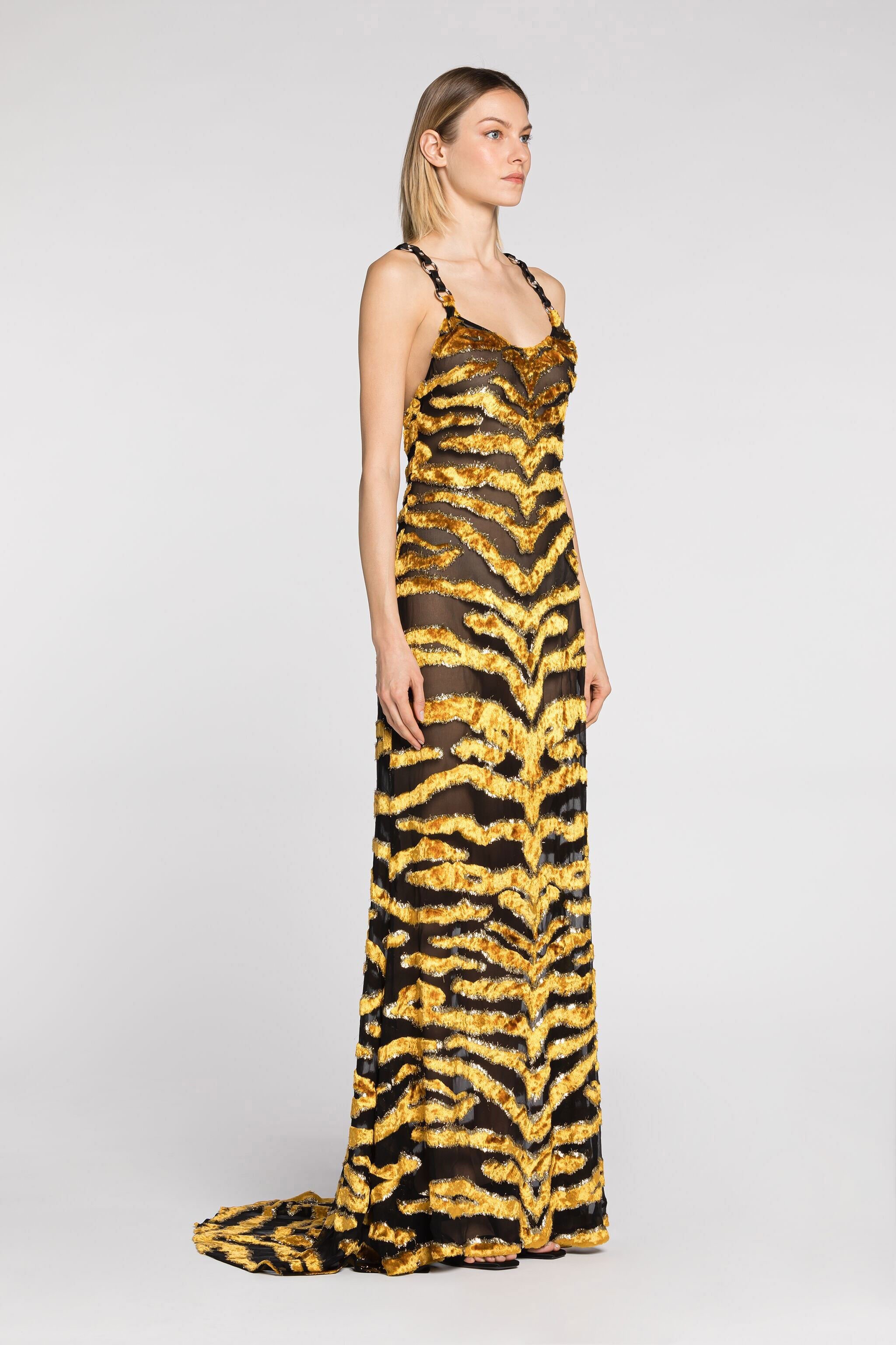 RC Robe longue à motif tigré au fil coupé Or PWT141-FY058