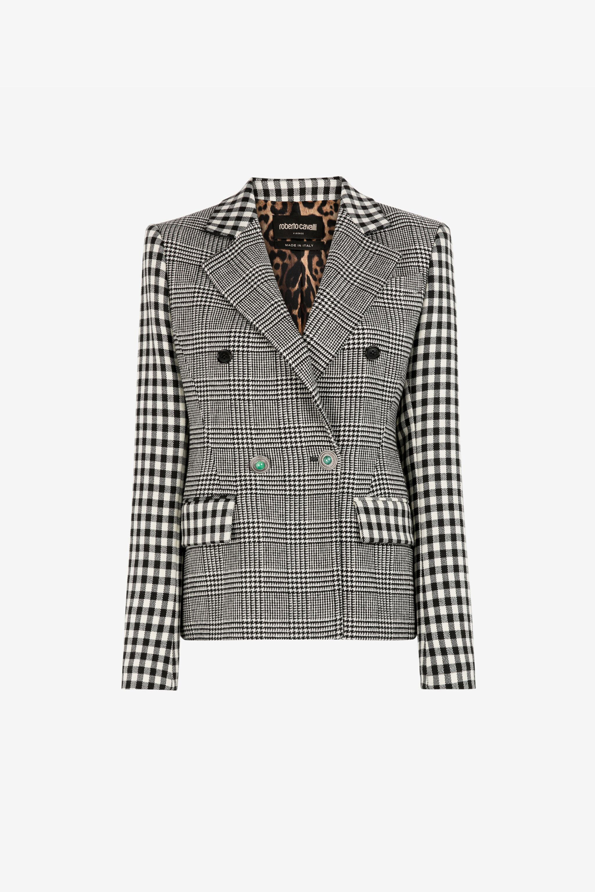 RC Houndstooth and Gingham Double-Breasted Blazer Black/White RKT404-GA007