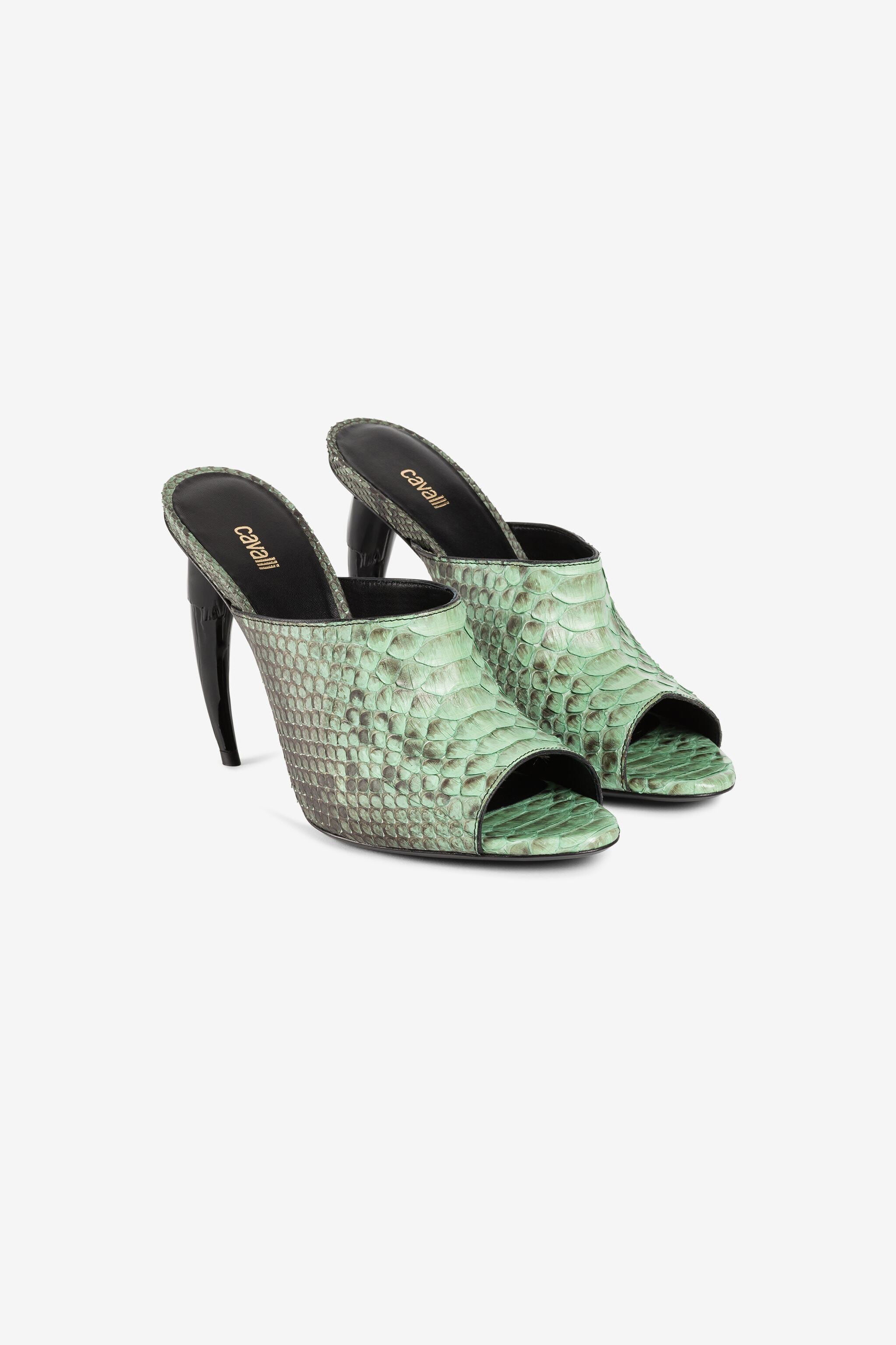 Tiger Tooth Python Mules in Light green for Women Roberto Cavalli
