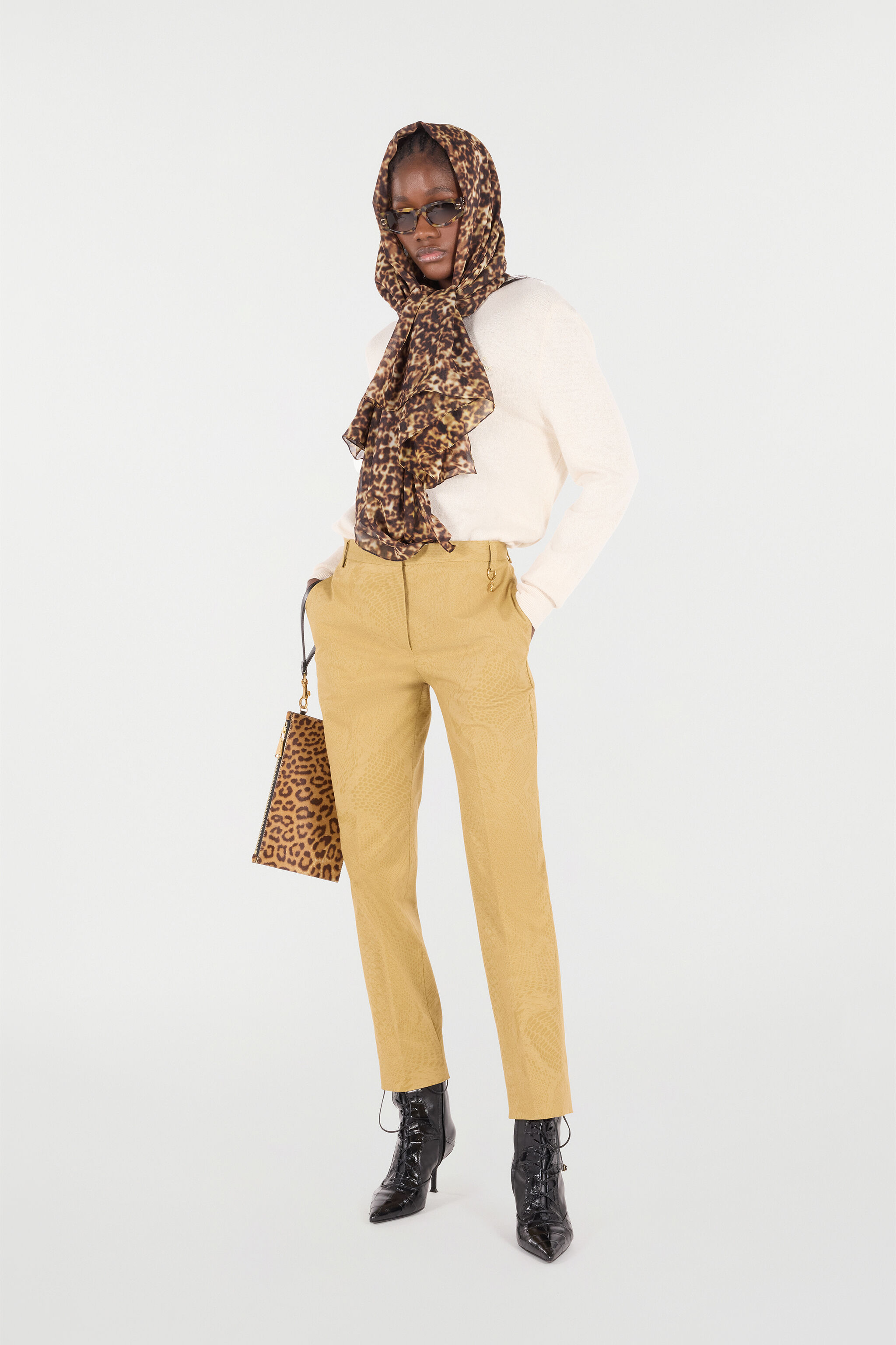RC Solid-Color Python-Print Pants Light Brown UKT206-4NN53