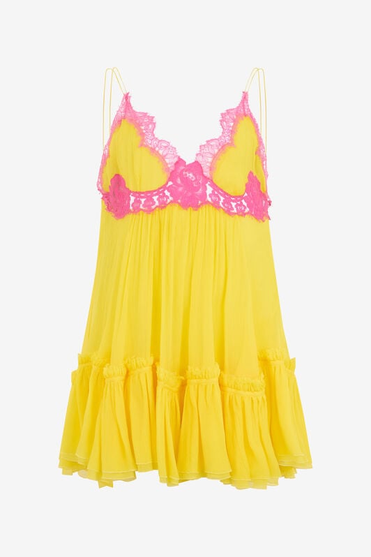 RC Abito in Chiffon con Dettaglio in Pizzo YELLOW WQT135-CQ002