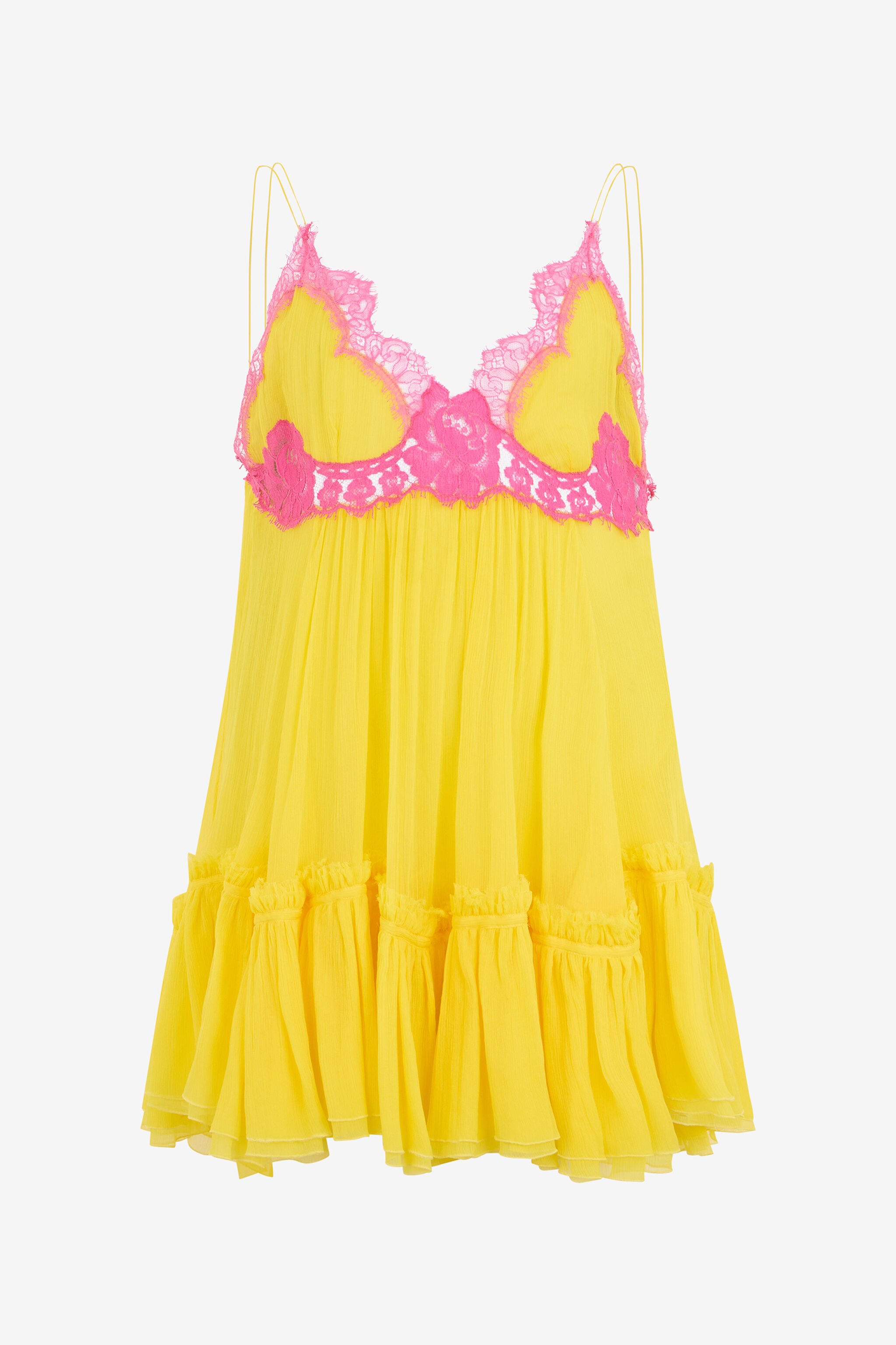 RC Abito in Chiffon con Dettaglio in Pizzo YELLOW WQT135-CQ002