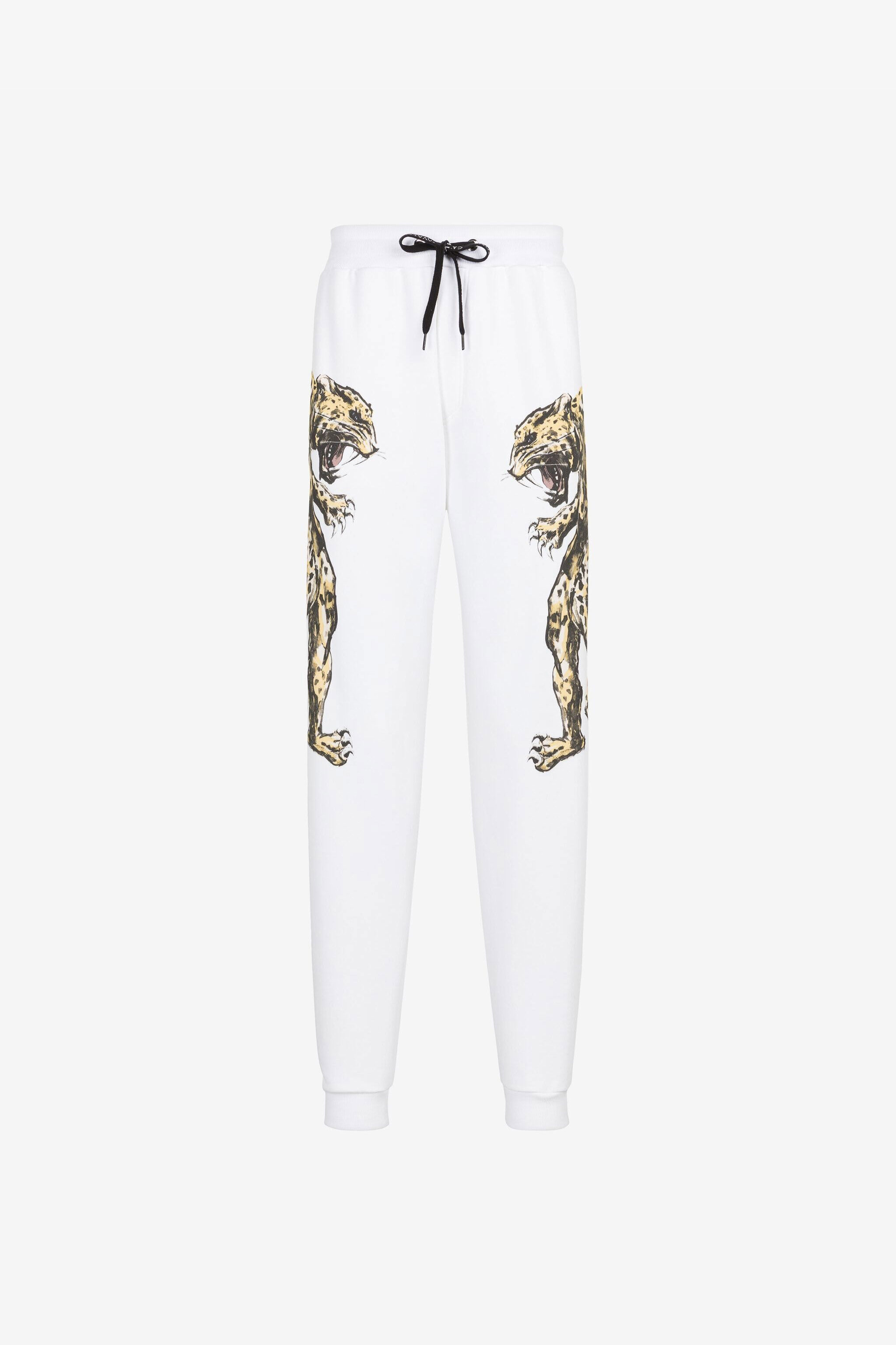 Jaguar Print Cotton Sweatpants in White for Men Roberto Cavalli