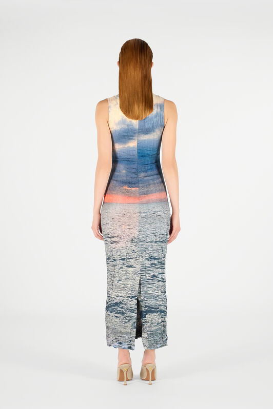 RC Langes Kleid mit Sunrise-Print Blau/Orange UWT109-4QN96