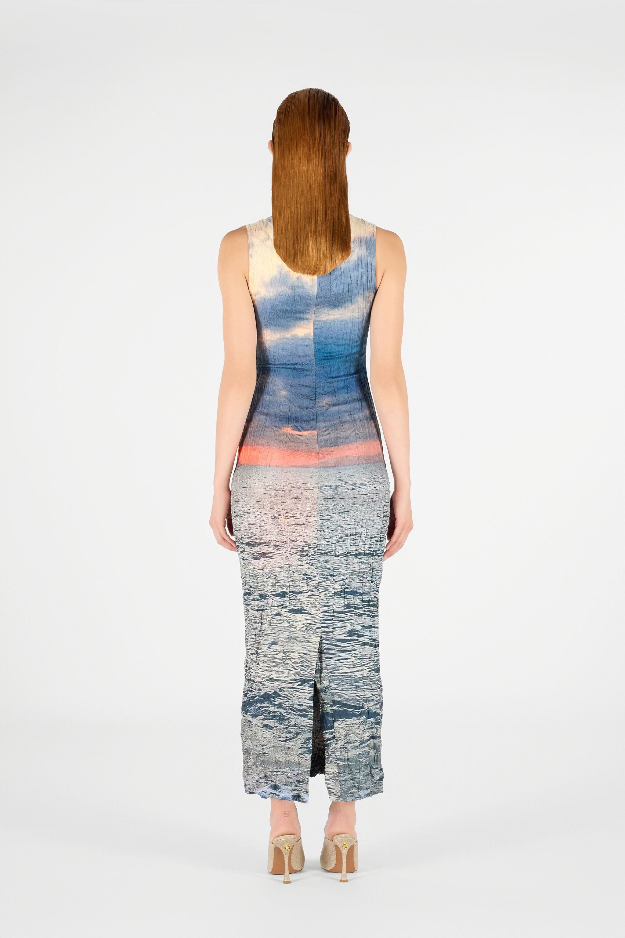 RC Langes Kleid mit Sunrise-Print Blau/Orange UWT109-4QN96