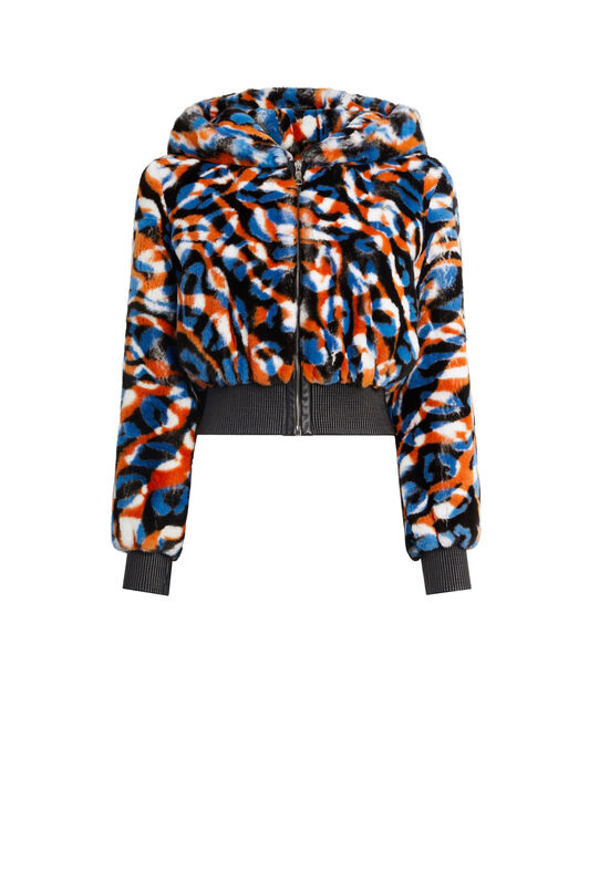RC Bomber in pelliccia con motivo Jaguar multicolore CURCUMA/LAPIS JQF825-QES04