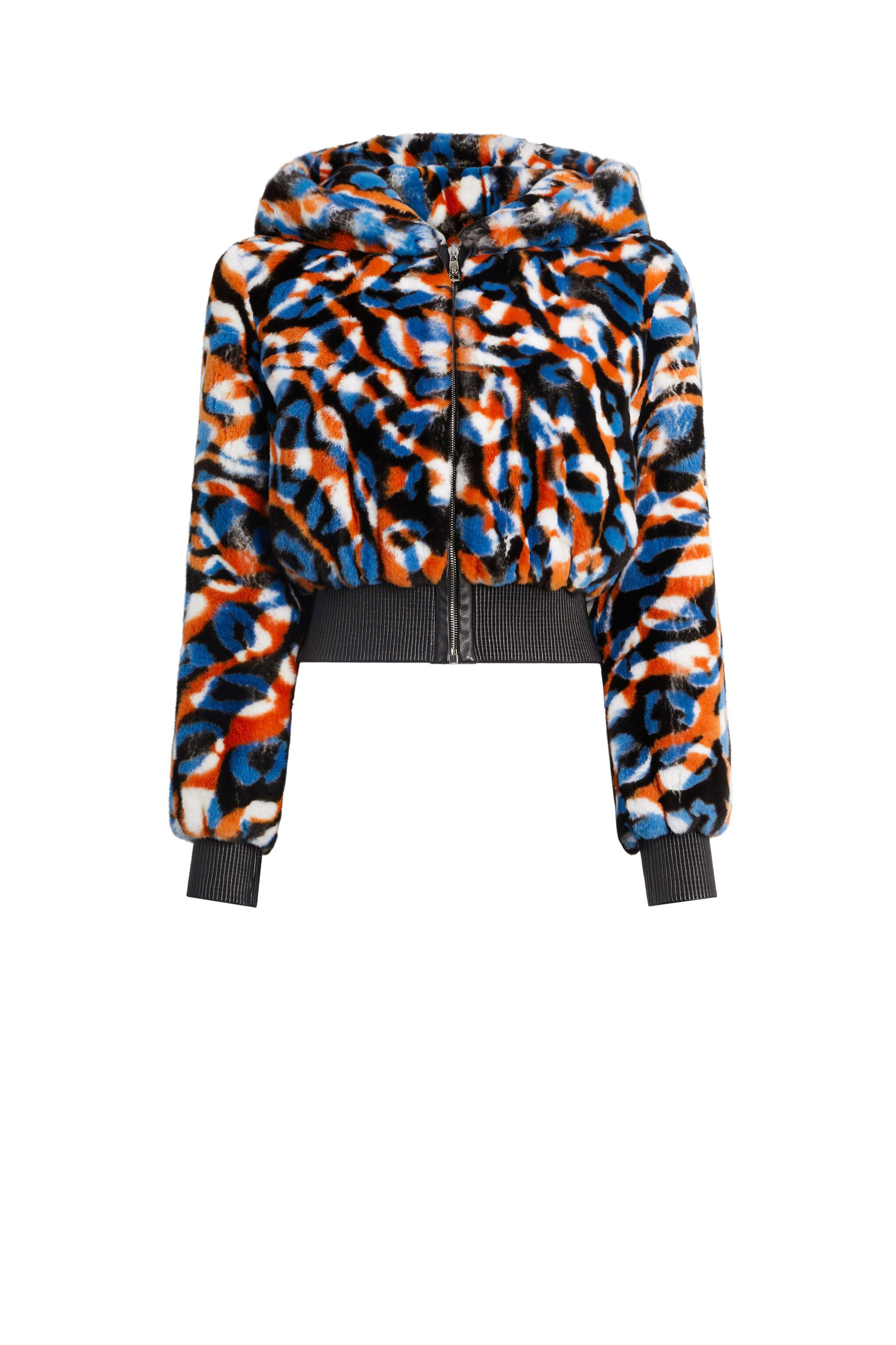 RC Bomber in pelliccia con motivo Jaguar multicolore CURCUMA/LAPIS JQF825-QES04