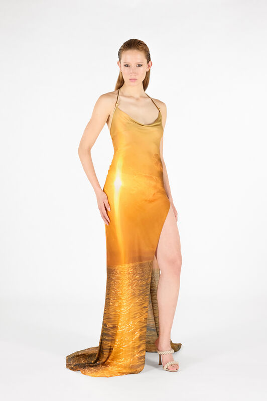 RC Sunset Print Long Dress Orange UWT125-CTN97