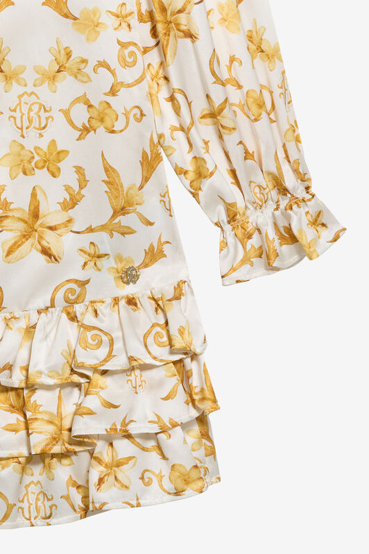 JU Danza Floreale Bordeaux Print Silk Mini Dress WHITE/GOLD TJT10I-SCN37