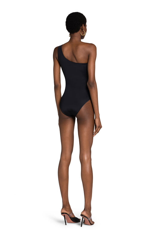 RC RC Monogram-Print One-Shoulder Swimsuit Black KSW01X-LL002