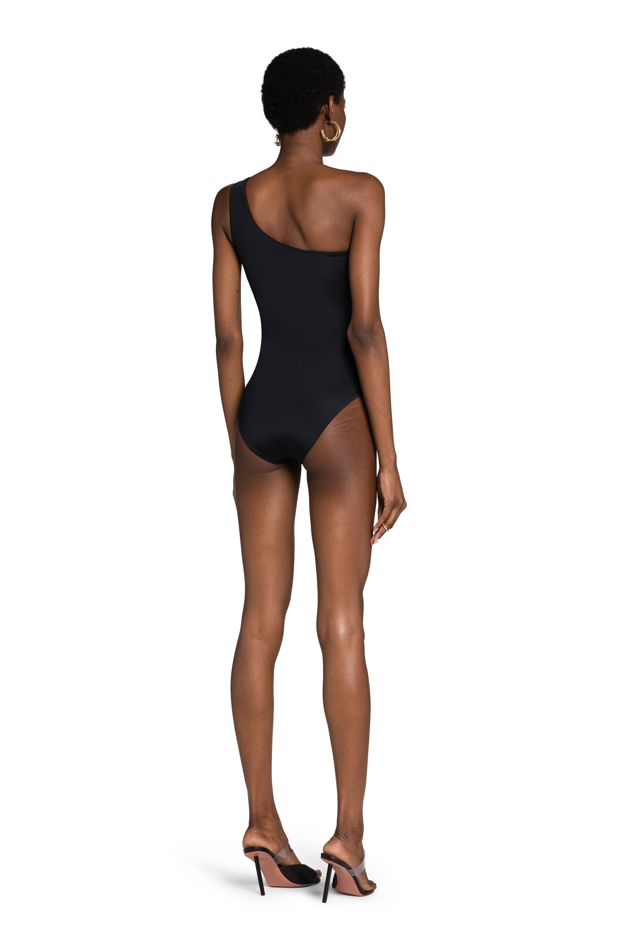 RC RC Monogram-Print One-Shoulder Swimsuit Black KSW01X-LL002