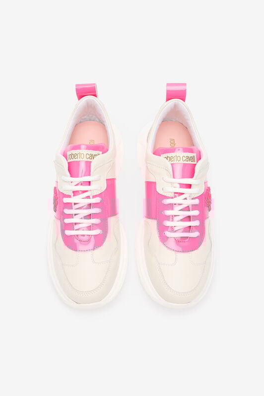 RC White And Pink Leather Running Shoes With Monogram RC RC White And Pink Leather Running Shoes With Monogram RC WHITE /FUXIA QOS01H-PZO14