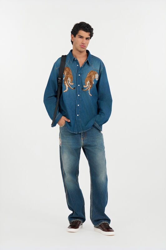 RC Camicia in Denim con Ricamo Tigre ENDLESS SKY WNJ72B-DAR37