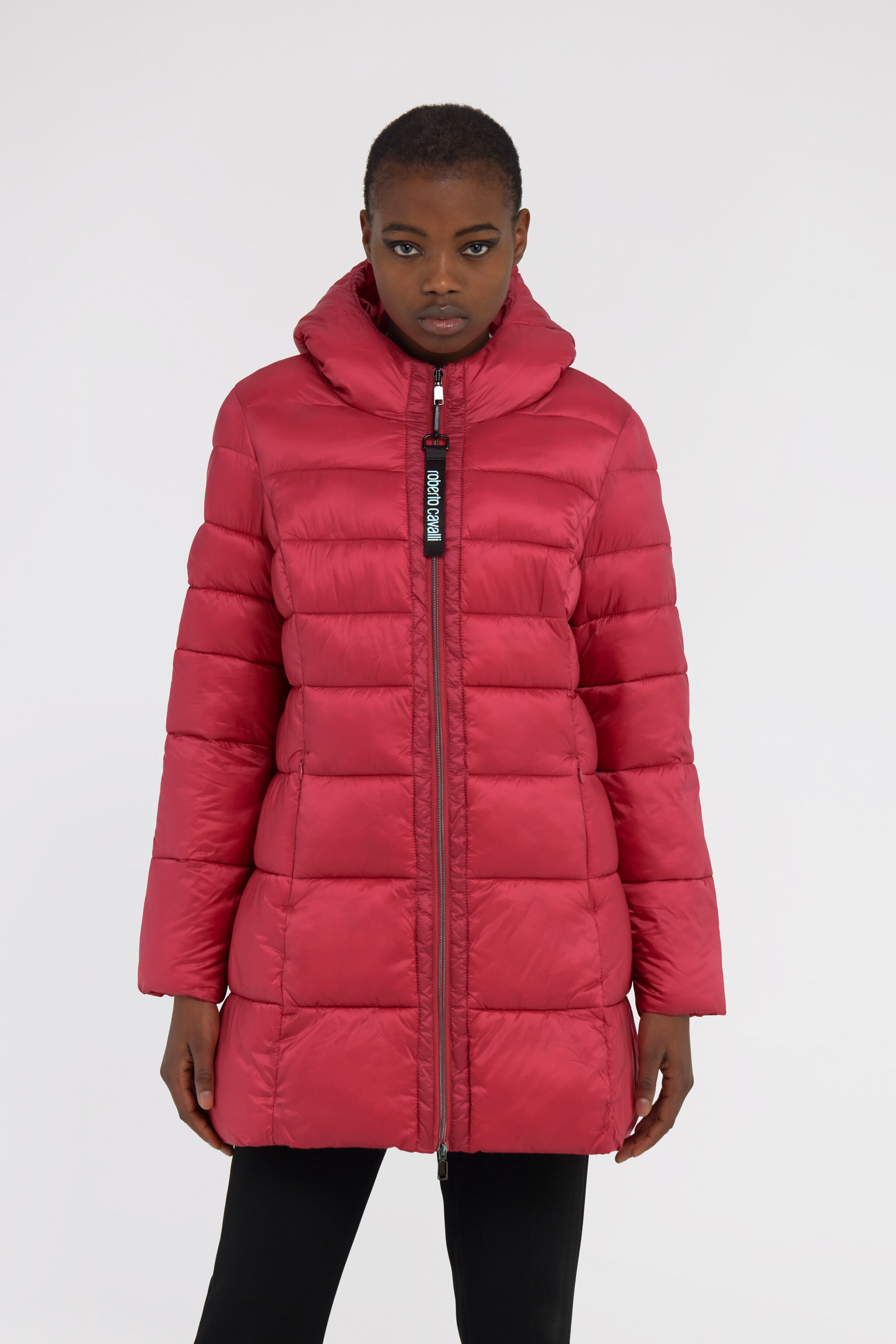 Red long puffer jacket women's hotsell