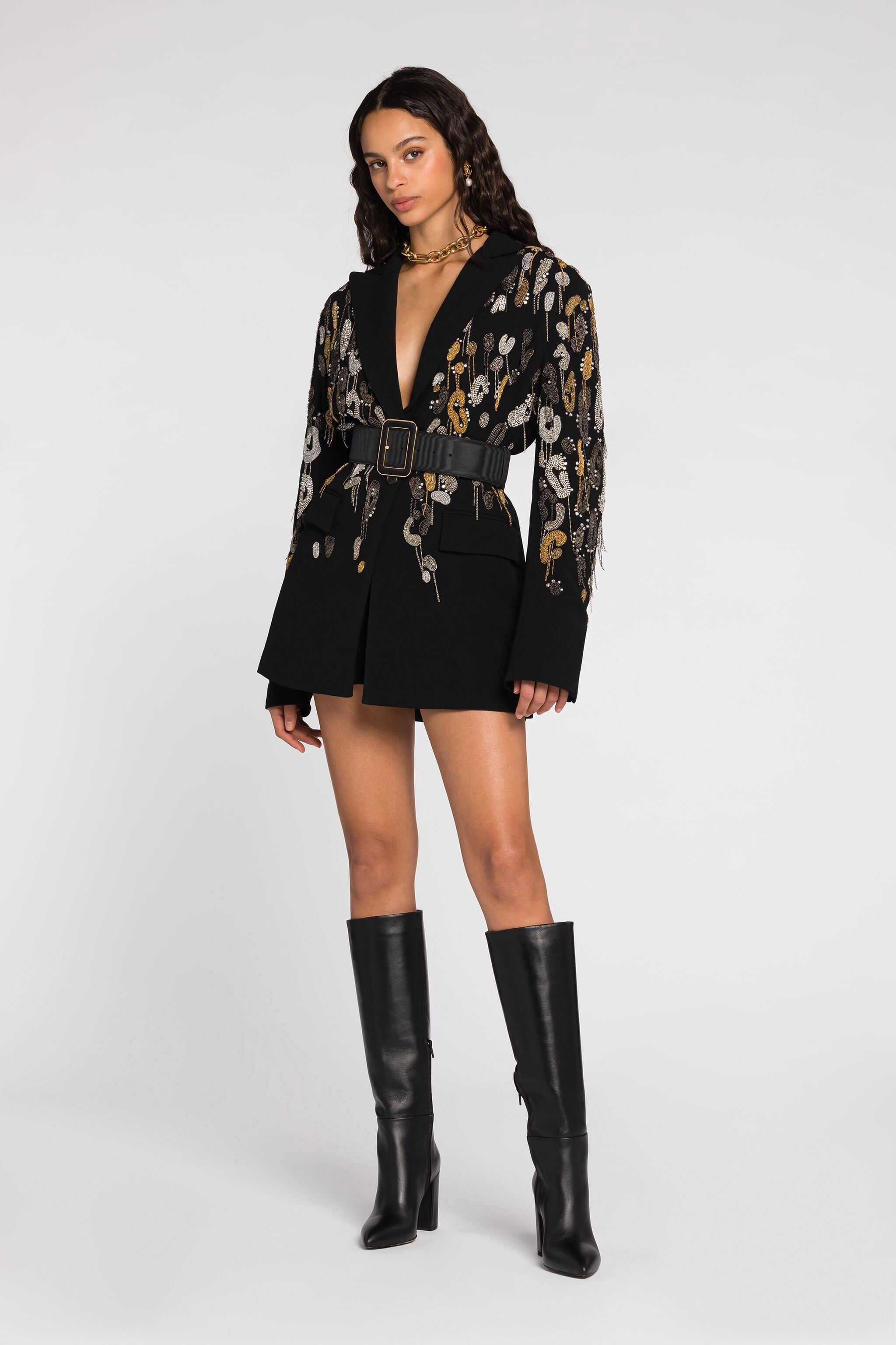 RC Fringed Leopard-Embroidered Blazer Nero NQR404-HR005