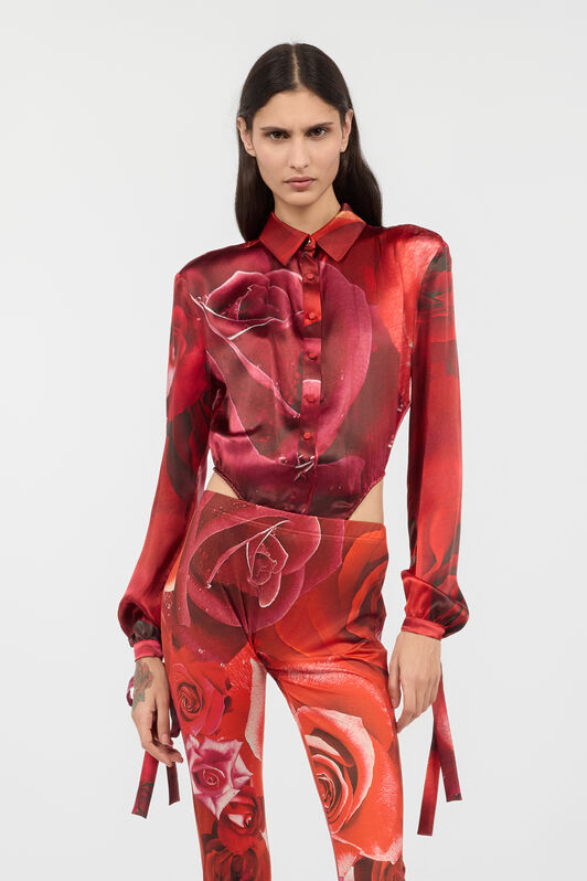 RC Bodysuit Shirt With Garden Rose Print Red UKT706-RYN48