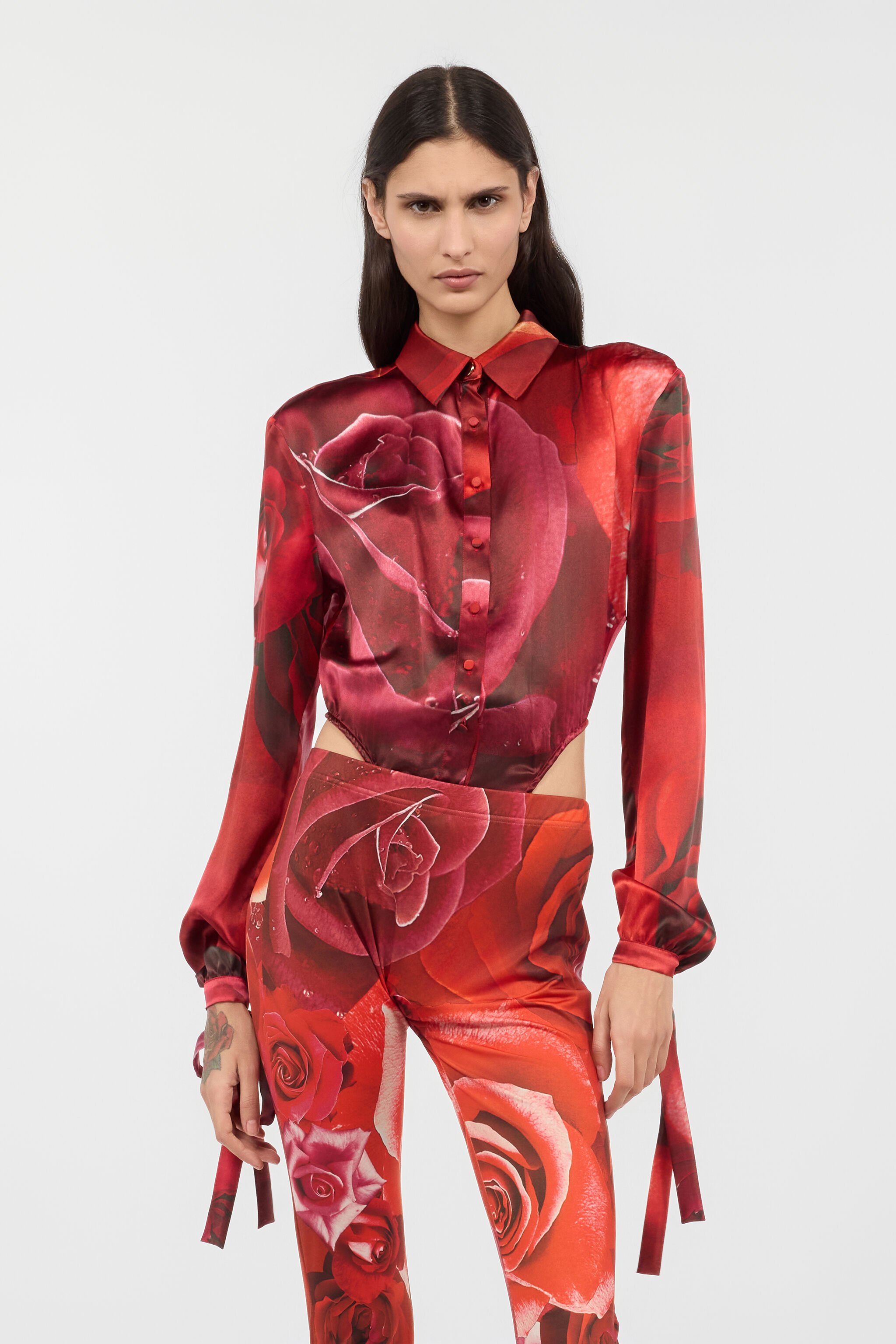 RC Bodysuit Shirt With Garden Rose Print Red UKT706-RYN48