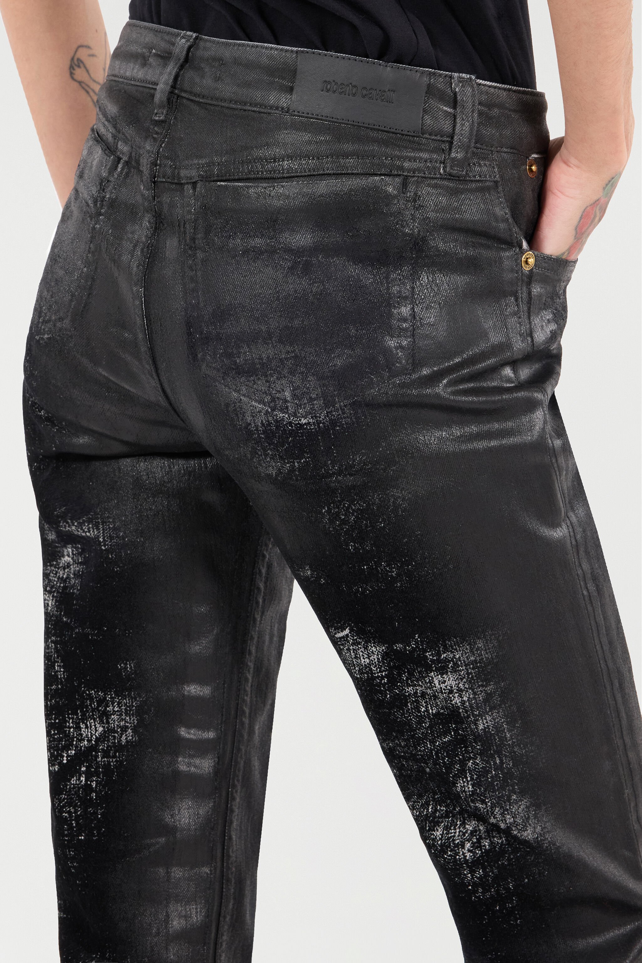 RC Distressed-Effect Python Skin Jeans Black UKJ220-DS003