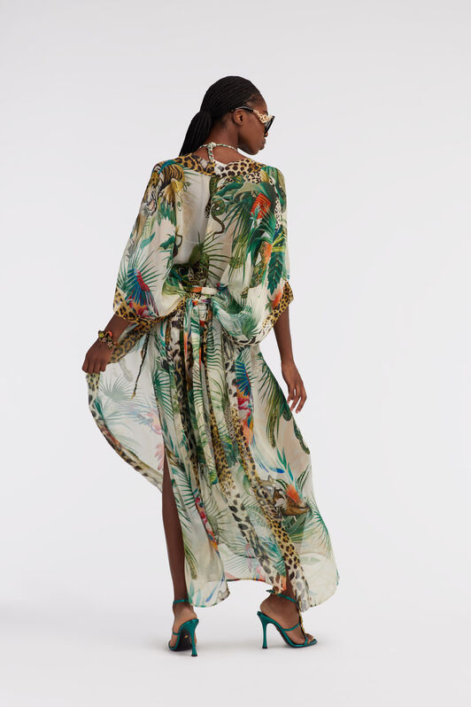 RC Jungle Print Kaftan In Silk Green SYW051-CTI88
