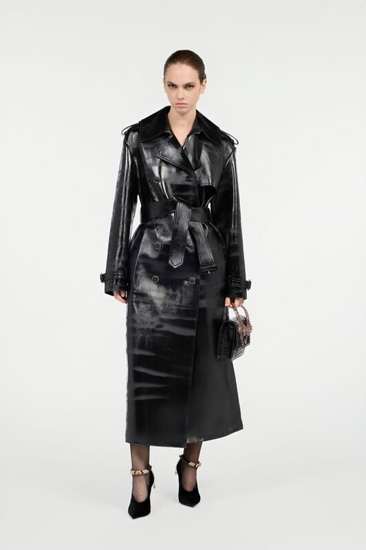 RC Black Genuine Leather Long Trench Coat RC Black Genuine Leather Long Trench Coat Black VWP500-PN001