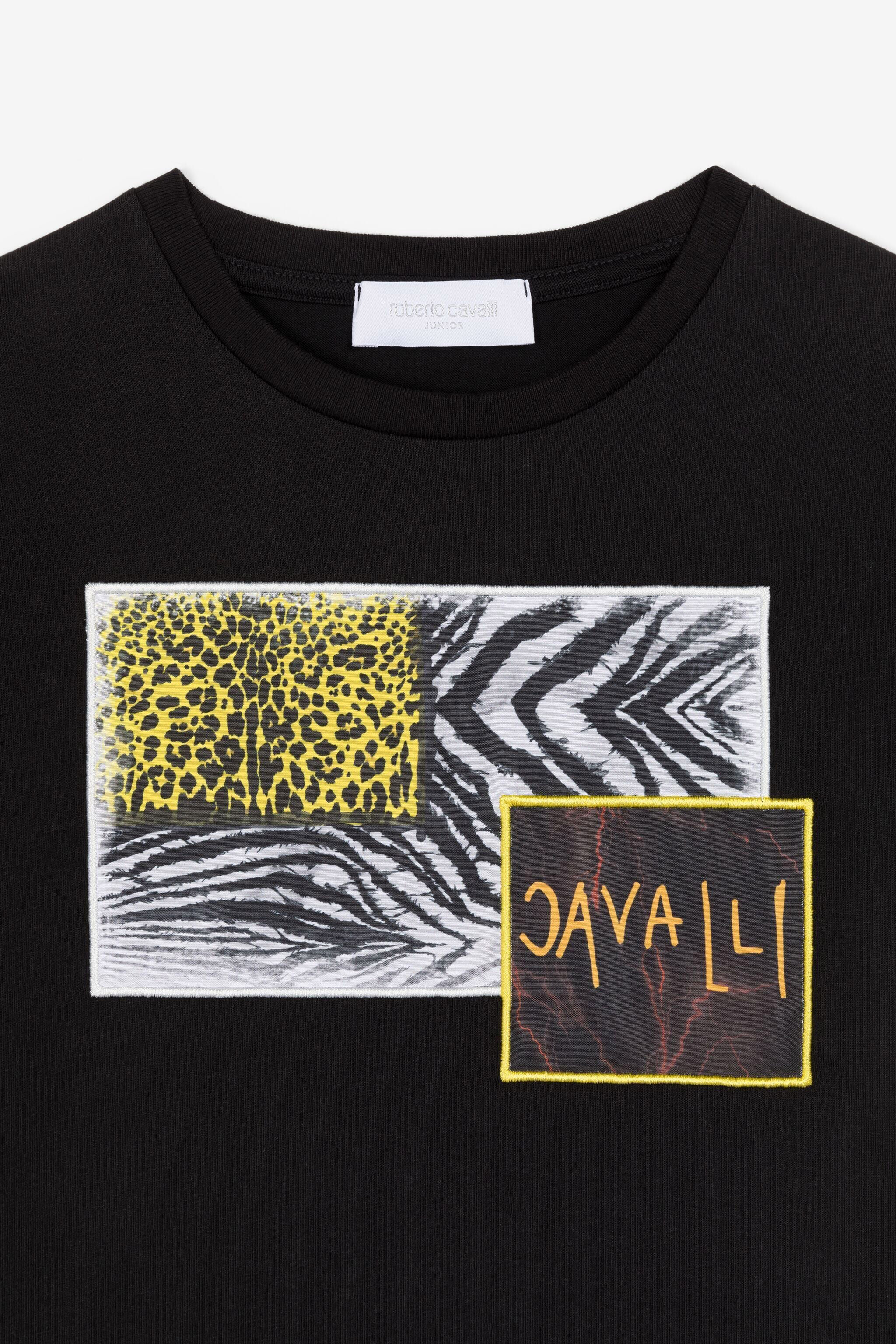 JU T-Shirt mit animalischer Patchwork-Applikation Schwarz OJT619-ISA2J
